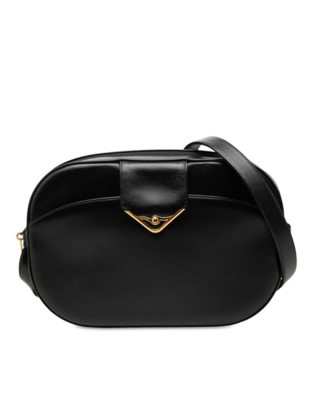 Cartier Saffiano Line Crossbody Shoulder Bag Black Leather